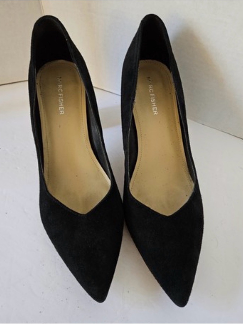Marc Fisher Womens Zala Block Heel Pump Black Suede Pointy Toe Heels